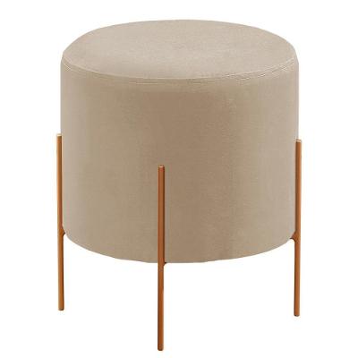Puff Banqueta Odim Luxo Base Bronze Castellar Móbile Veludo Bege Claro