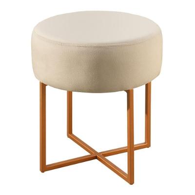 Puff Banqueta Otávio Luxo Base Bronze Castellar Móbile Veludo Bege Claro