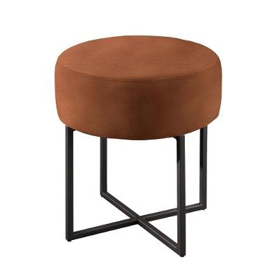 Puff Banqueta Otávio Luxo Base Preta Castellar Móbile Corino Caramelo