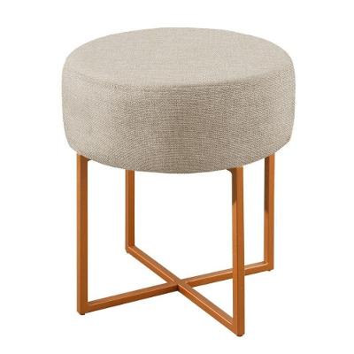 Puff Banqueta Otávio Luxo Base Bronze Castellar Móbile Linho Bege Claro