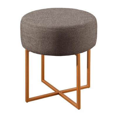 Puff Banqueta Otávio Luxo Base Bronze Castellar Móbile Linho Cappuccino