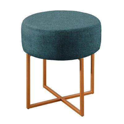 Puff Banqueta Otávio Luxo Base Bronze Castellar Móbile Linho Azul