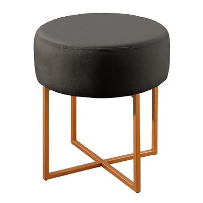 Puff Banqueta Otávio Luxo Base Bronze Castellar Móbile Corino Preto