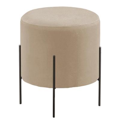 Puff Banqueta Odim Luxo Base Preta Castellar Móbile Veludo Bege Claro