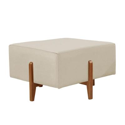 Puff Banqueta Zurik Luxo Madeira Maciça Castellar Móbile Veludo Bege Claro