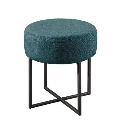 Puff Banqueta Otávio Luxo Base Preta Castellar Móbile Linho Azul
