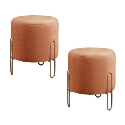 Conjunto - 2 Puffs Banqueta Mali Luxo Base Metálica Bronze Linho Terracota