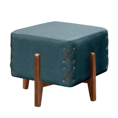 Puff Banqueta Eros Luxo Madeira Maciça Castellar Móbile Linho Azul Linho Azul
