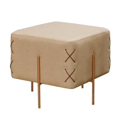 Puff Banqueta Eros Luxo Bronze Castellar Móbile Linho Bege Linho Bege