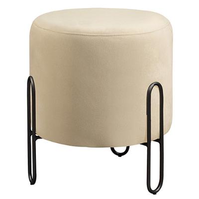 Puff Banqueta Mali Luxo Base Preta Castellar Móbile Veludo Bege Claro