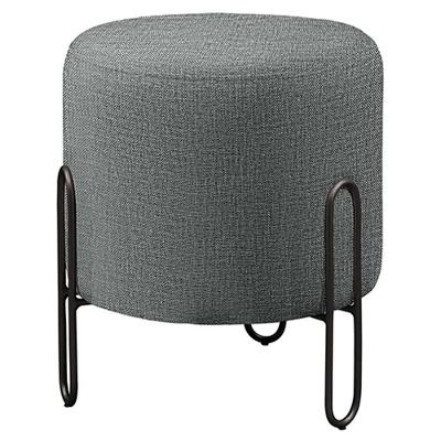 Puff Banqueta Mali Luxo Base Preta Castellar Móbile Linho Cinza