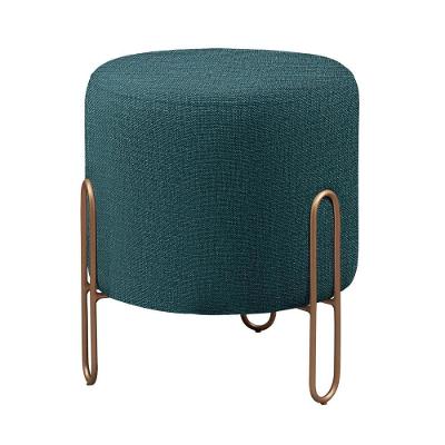 Puff Banqueta Mali Luxo Base Bronze Castellar Móbile Linho Azul