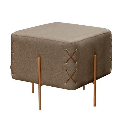 Puff Banqueta Eros Luxo Bronze Castellar Móbile Linho Cappuccino Linho Cappuccino
