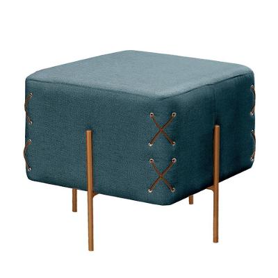 Puff Banqueta Eros Luxo Bronze Castellar Móbile Linho Azul Linho Azul
