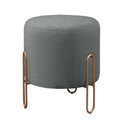 Puff Banqueta Mali Luxo Base Bronze Castellar Móbile Linho Cinza