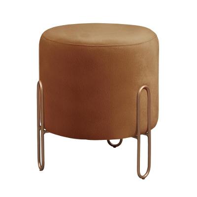 Puff Banqueta Mali Luxo Base Bronze Castellar Móbile Corino Caramelo