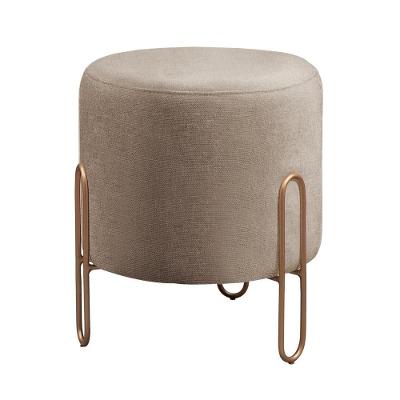 Puff Banqueta Mali Luxo Base Bronze Castellar Móbile Linho Cappuccino