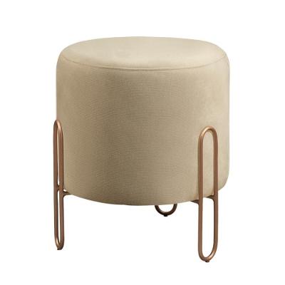 Puff Banqueta Mali Luxo Base Bronze Castellar Móbile Linho Bege