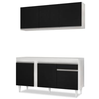 Armário Aéreo Argélia E Balcão Para Pia 150cm Branco preto