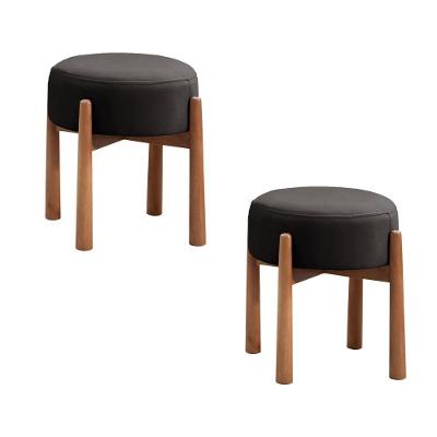 Conjunto - 2 Puffs Banqueta Lotus Luxo Castellar Móbile Corino Preto