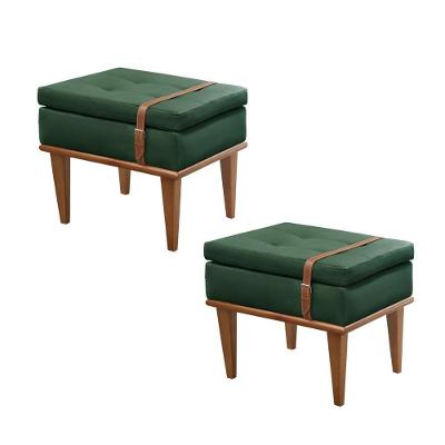 Conjunto - 2 Puffs Banqueta Londres Luxo Castellar Móbile Veludo Verde