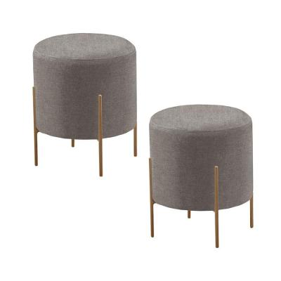 Conjunto - 2 Puff Banqueta Odim Bronze Luxo Castellar Móbile Linho Cinza
