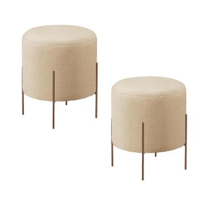 Conjunto - 2 Puff Banqueta Odim Bronze Luxo Castellar Móbile Linho Bege Claro