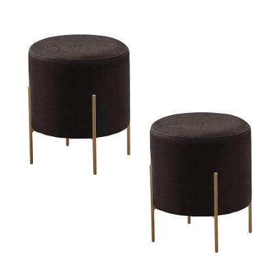 Conjunto - 2 Puff Banqueta Odim Bronze Luxo Castellar Móbile Corino Preto