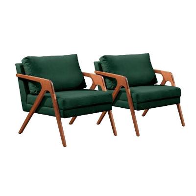 Conjunto - 2 Poltronas Mona Luxo Madeira Maciça Castellar Veludo Verde