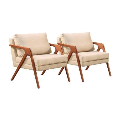 Conjunto - 2 Poltronas Mona Luxo Madeira Maciça Castellar Veludo Bege Claro