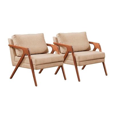 Conjunto - 2 Poltronas Mona Luxo Madeira Maciça Castellar Linho Bege