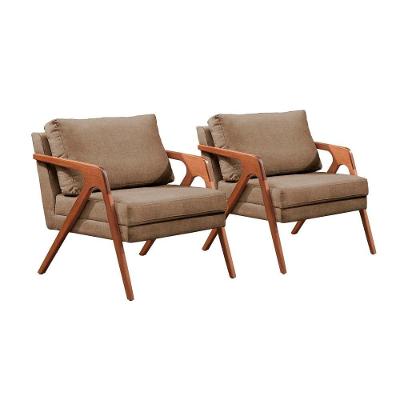 Conjunto - 2 Poltronas Mona Luxo Madeira Maciça Castellar Linho Cappuccino