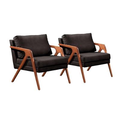 Conjunto - 2 Poltronas Mona Luxo Madeira Maciça Castellar Corino Preto