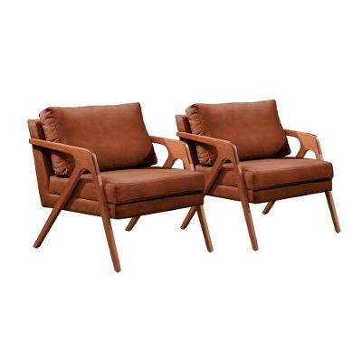Conjunto - 2 Poltronas Mona Luxo Madeira Maciça Castellar Corino Caramelo