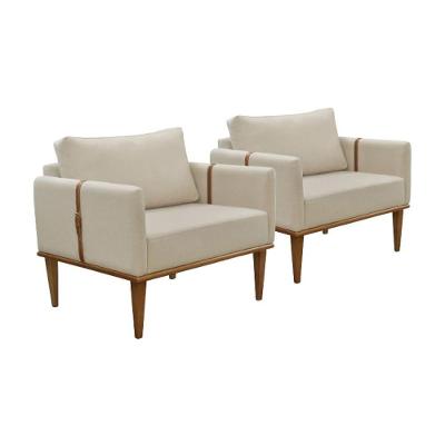 Conjunto - 2 Poltronas Milla Luxo Madeira Maciça Castellar Veludo Bege Claro