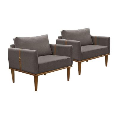 Conjunto - 2 Poltronas Milla Luxo Madeira Maciça Castellar Linho Cinza