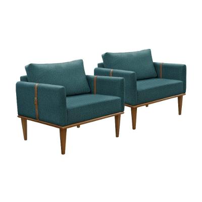 Conjunto - 2 Poltronas Milla Luxo Madeira Maciça Castellar Linho Azul