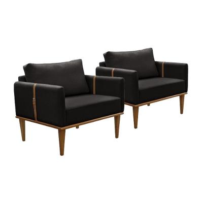 Conjunto - 2 Poltronas Milla Luxo Madeira Maciça Castellar Corino Preto
