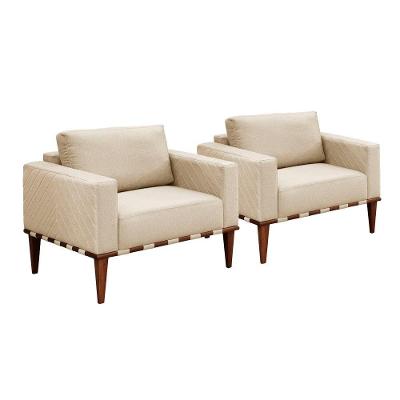 Conjunto - 2 Poltronas Bella Luxo Madeira Maciça Castellar Veludo Bege Claro