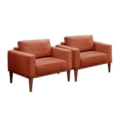 Conjunto - 2 Poltronas Bella Luxo Madeira Maciça Castellar Linho Terracota