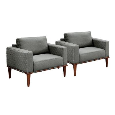 Conjunto - 2 Poltronas Bella Luxo Madeira Maciça Castellar Linho Cinza