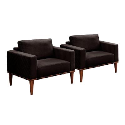 Conjunto - 2 Poltronas Bella Luxo Madeira Maciça Castellar Corino Preto