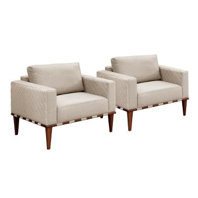 Conjunto - 2 Poltronas Bella Luxo Madeira Maciça Castellar Linho Bege Claro