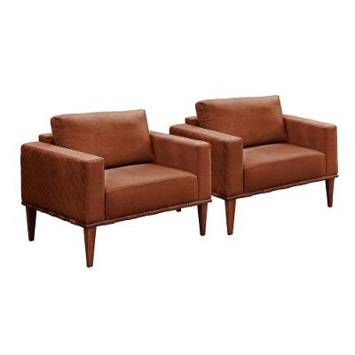 Conjunto - 2 Poltronas Bella Luxo Madeira Maciça Castellar Corino Caramelo