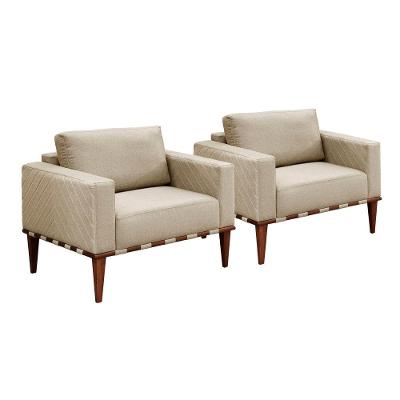 Conjunto - 2 Poltronas Bella Luxo Madeira Maciça Castellar Linho Bege
