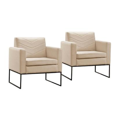 Conjunto - 2 Poltronas Apolo Luxo Base Preta Castellar Veludo Bege Claro
