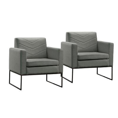 Conjunto - 2 Poltronas Apolo Luxo Base Preta Castellar Linho Cinza