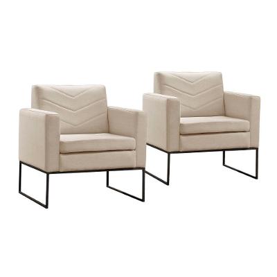 Conjunto - 2 Poltronas Apolo Luxo Base Preta Castellar Linho Bege Claro