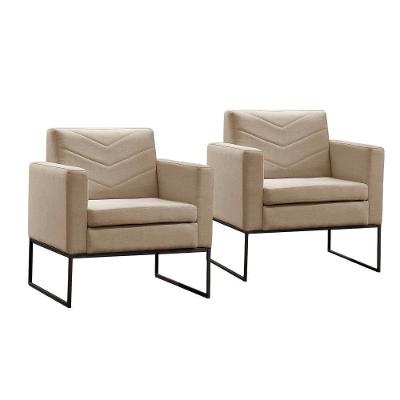 Conjunto - 2 Poltronas Apolo Luxo Base Preta Castellar Linho Bege