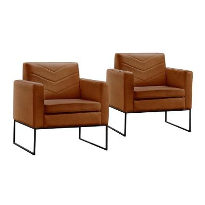 Conjunto - 2 Poltronas Apolo Luxo Base Preta Castellar Corino Caramelo